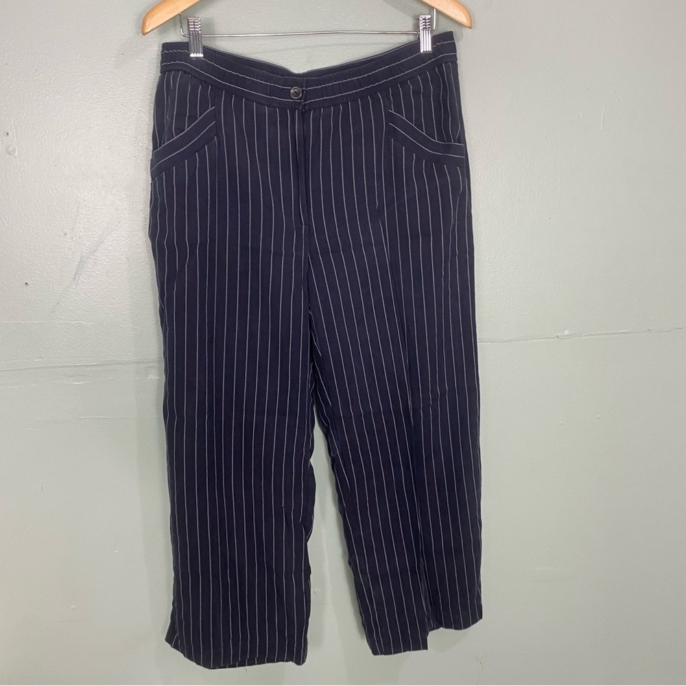 Eileen Fisher Striped Pants Navy Blue‎ White FLAWED Sz M